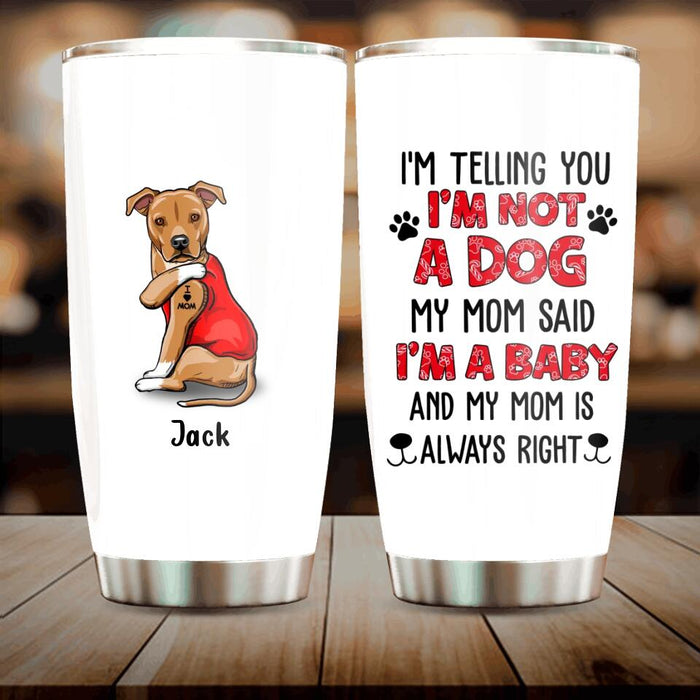 Personalized Dog/Cat Tumbler - Up to 4 Pets - Birthday, Loving Gift For Cat & Dog Lover, Pet Owner, Pet Mom, Pet Dad - My Mom Said I'm A Baby