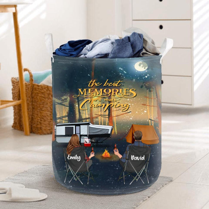 Personalized Night Camping Laundry Basket - Couple/Parents With Up to 3 Kids And 4 Pets - Best Gift For Camping Lover - The Best Memories Are Made Camping