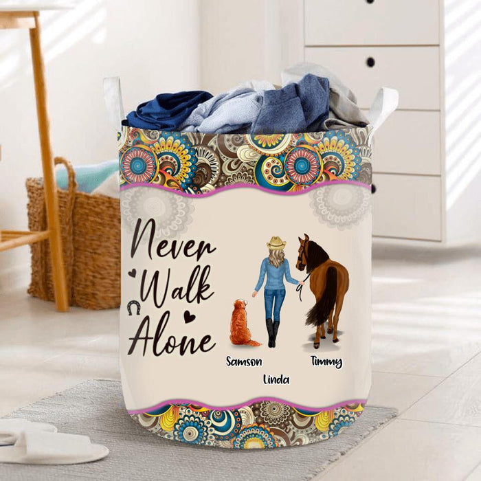 Personalized Horse And Dog Laundry Basket - Up to 2 Dogs - Gift Idea For Horse/Dog Lovers - Never Walk Alone