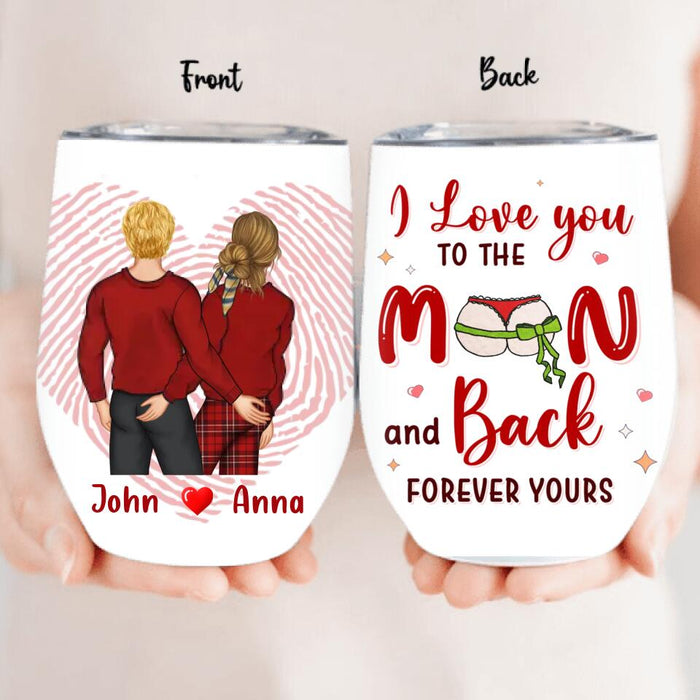 Personalized Naughty Couple Wine Tumbler - Mother's Day Gift For Wife From Husband - I Love You To The Moon And Back