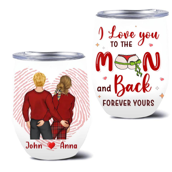 Personalized Naughty Couple Wine Tumbler - Mother's Day Gift For Wife From Husband - I Love You To The Moon And Back