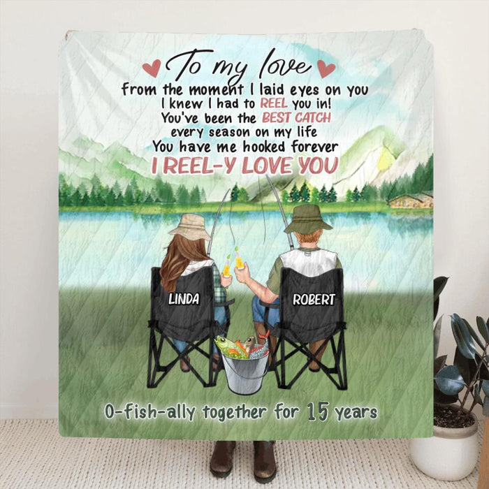 Personalized Fishing Couple Fleece Throw Blanket/Quilt - Gift Idea For Couple/Fishing Lovers -  To My Love I Reel-y Love You