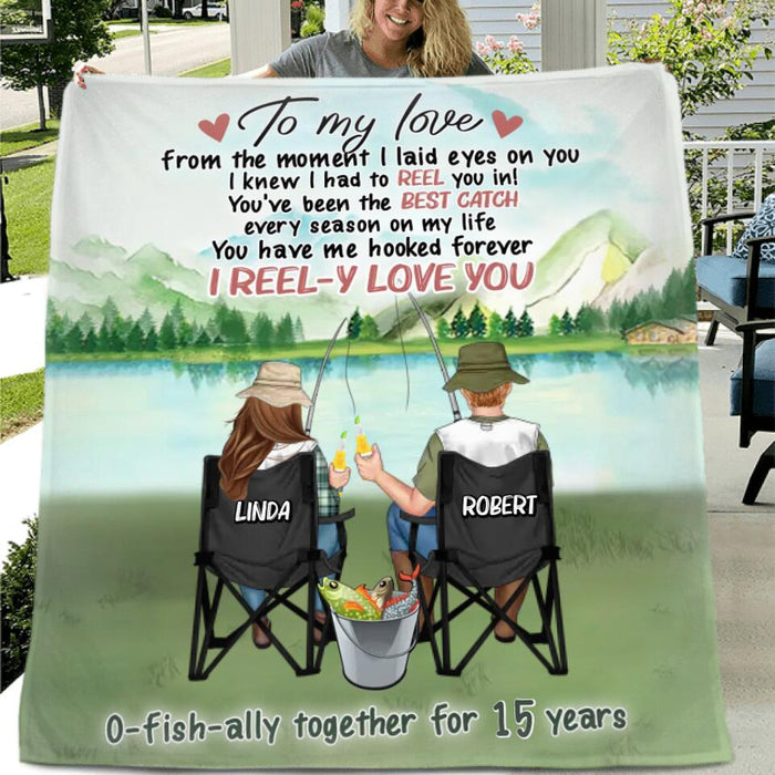 Personalized Fishing Couple Fleece Throw Blanket/Quilt - Gift Idea For Couple/Fishing Lovers -  To My Love I Reel-y Love You
