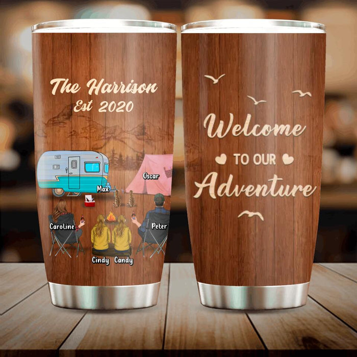 Personalized Camping Family Tumbler - Couple/Parents/Single Parent With Up to 2 Kids And 3 Pets - Gift Idea For Family/ Camping/ Dog/Cat Lovers - Welcome To Our Adventure
