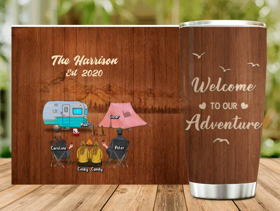 Personalized Camping Family Tumbler - Couple/Parents/Single Parent With Up to 2 Kids And 3 Pets - Gift Idea For Family/ Camping/ Dog/Cat Lovers - Welcome To Our Adventure