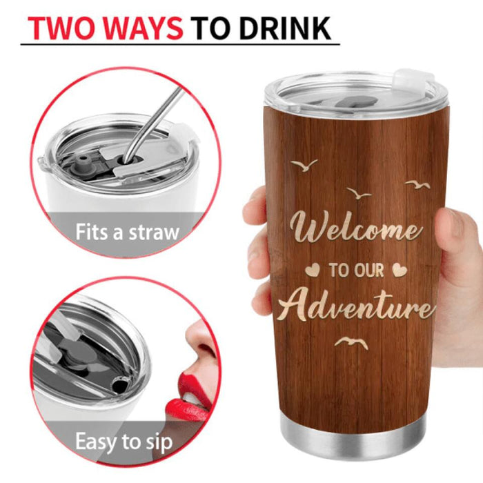 Personalized Camping Family Tumbler - Couple/Parents/Single Parent With Up to 2 Kids And 3 Pets - Gift Idea For Family/ Camping/ Dog/Cat Lovers - Welcome To Our Adventure
