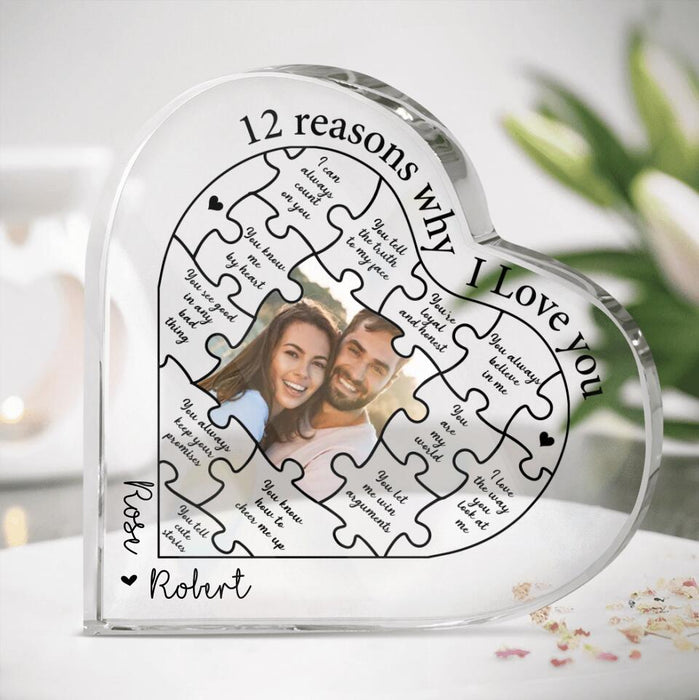 Personalized Couple Acrylic Plaque - Upload Photo - Gift Idea For Couple/Mother's Day Gift From Husband - 12 Reasons Why I Love You