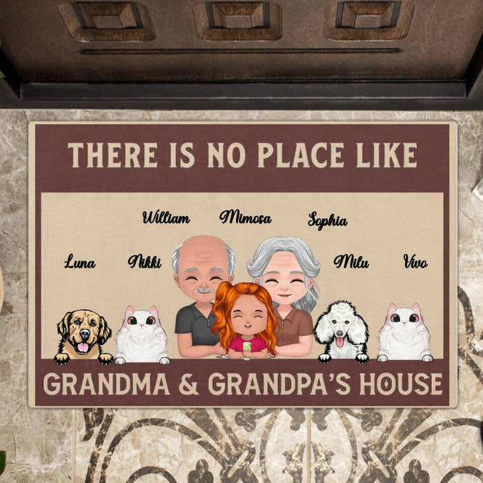 Personalized Grandparents With Kids & Pets Doormat - Gift Idea For Grandpa/Grandma - There Is No Place Like Grandma & Grandpa's House