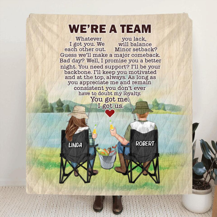 Personalized Fishing Couple Fleece Throw Blanket/Quilt/Pillow Cover - Gift Idea For Couple/Fishing Lovers - We're A Team