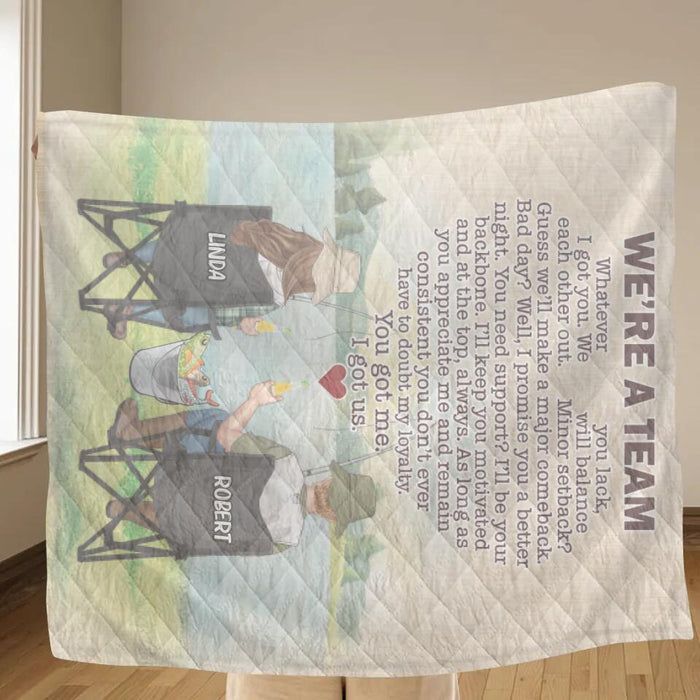 Personalized Fishing Couple Fleece Throw Blanket/Quilt/Pillow Cover - Gift Idea For Couple/Fishing Lovers - We're A Team