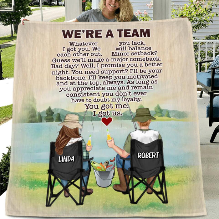 Personalized Fishing Couple Fleece Throw Blanket/Quilt/Pillow Cover - Gift Idea For Couple/Fishing Lovers - We're A Team