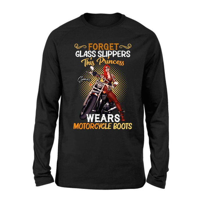 Personalized Biker Girl T-shirt/Long Sleeve/Sweatshirt/Hoodie - Gift Idea For Girl/Motorcycle Lover - Forget Glass Slippers This Princess Wears Motorcycle Boots