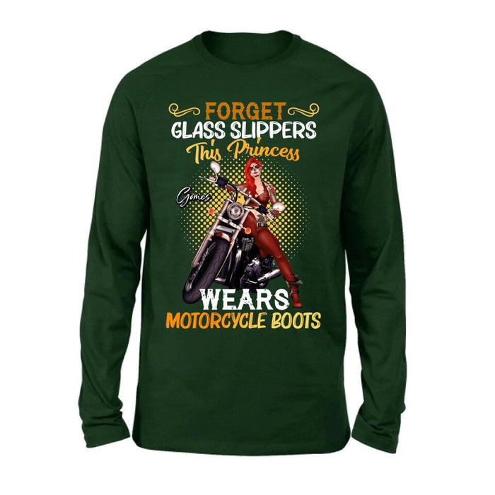 Personalized Biker Girl T-shirt/Long Sleeve/Sweatshirt/Hoodie - Gift Idea For Girl/Motorcycle Lover - Forget Glass Slippers This Princess Wears Motorcycle Boots