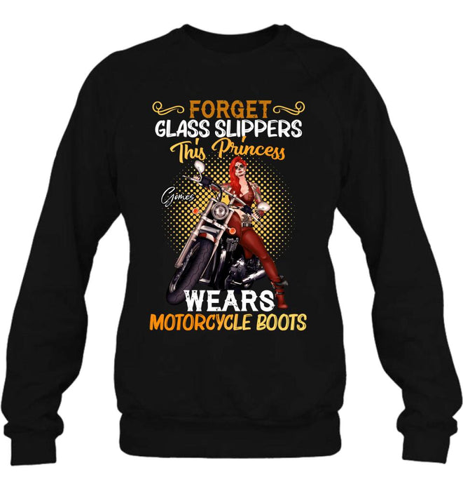 Personalized Biker Girl T-shirt/Long Sleeve/Sweatshirt/Hoodie - Gift Idea For Girl/Motorcycle Lover - Forget Glass Slippers This Princess Wears Motorcycle Boots