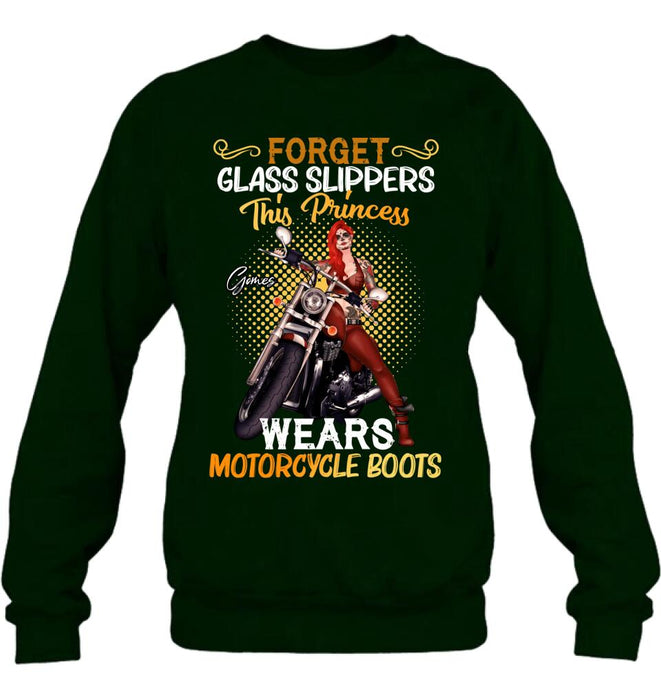 Personalized Biker Girl T-shirt/Long Sleeve/Sweatshirt/Hoodie - Gift Idea For Girl/Motorcycle Lover - Forget Glass Slippers This Princess Wears Motorcycle Boots