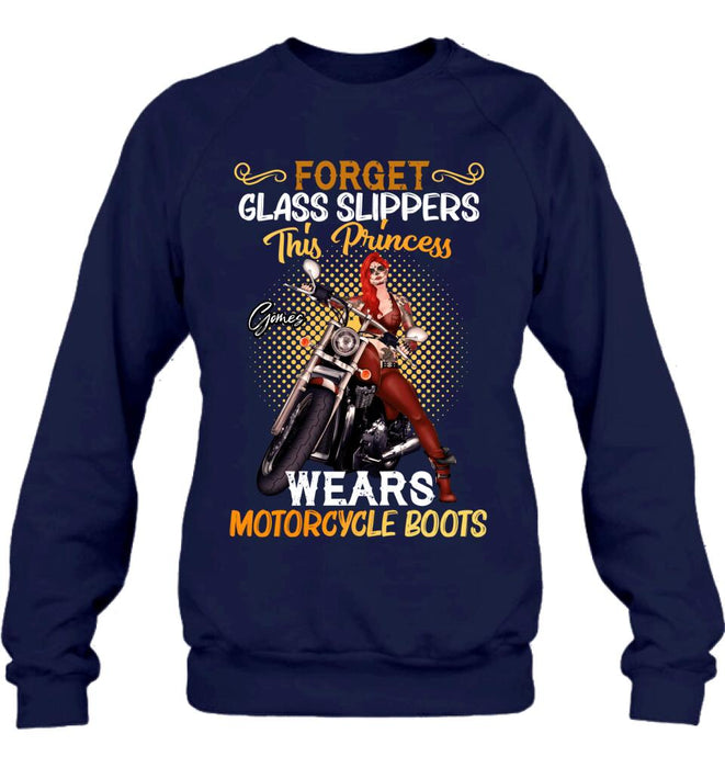 Personalized Biker Girl T-shirt/Long Sleeve/Sweatshirt/Hoodie - Gift Idea For Girl/Motorcycle Lover - Forget Glass Slippers This Princess Wears Motorcycle Boots