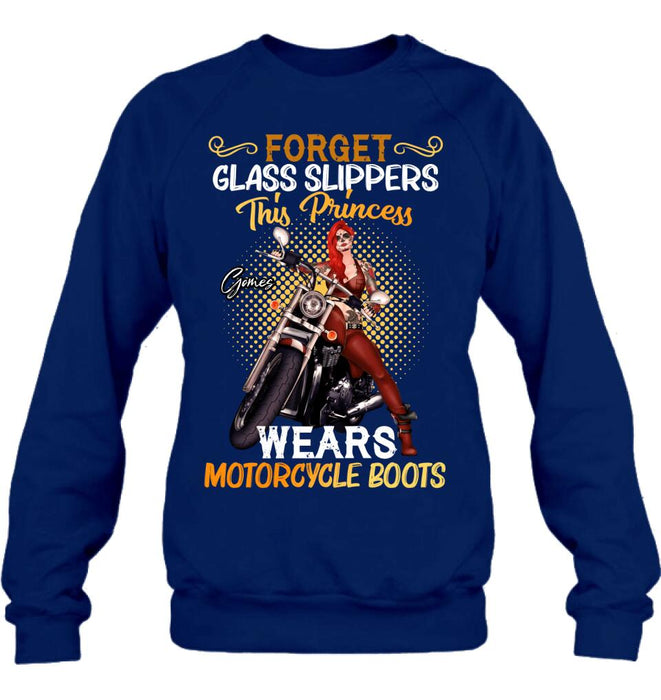 Personalized Biker Girl T-shirt/Long Sleeve/Sweatshirt/Hoodie - Gift Idea For Girl/Motorcycle Lover - Forget Glass Slippers This Princess Wears Motorcycle Boots
