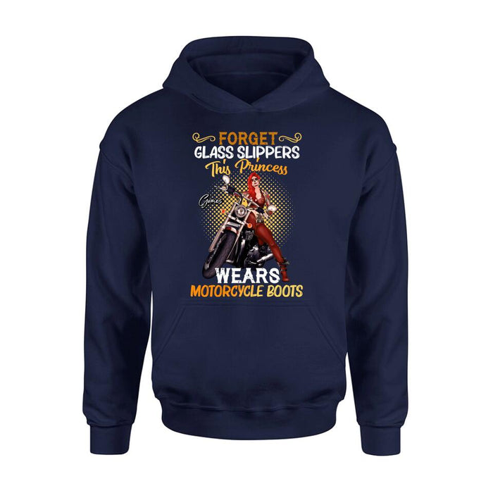 Personalized Biker Girl T-shirt/Long Sleeve/Sweatshirt/Hoodie - Gift Idea For Girl/Motorcycle Lover - Forget Glass Slippers This Princess Wears Motorcycle Boots
