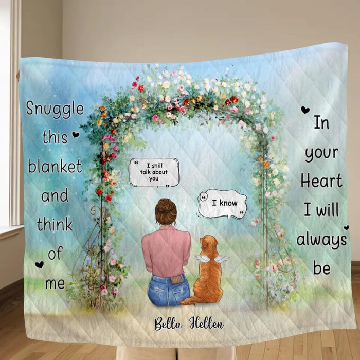Personalized Memorial Pet Fleece Throw Blanket/Quilt - Adult/Couple With Up to 4 Pets - Memorial Gift Idea For Dog/Cat Owners - Snuggle This Blanket And Think Of Me