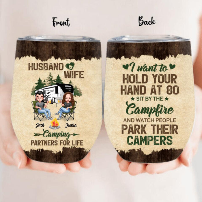 Personalized Camping Couple Wine Tumbler - Gift Idea For Couple/Camping Lover - Husband And Wife Camping Partners For Life