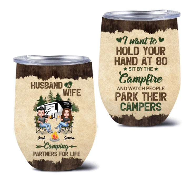 Personalized Camping Couple Wine Tumbler - Gift Idea For Couple/Camping Lover - Husband And Wife Camping Partners For Life