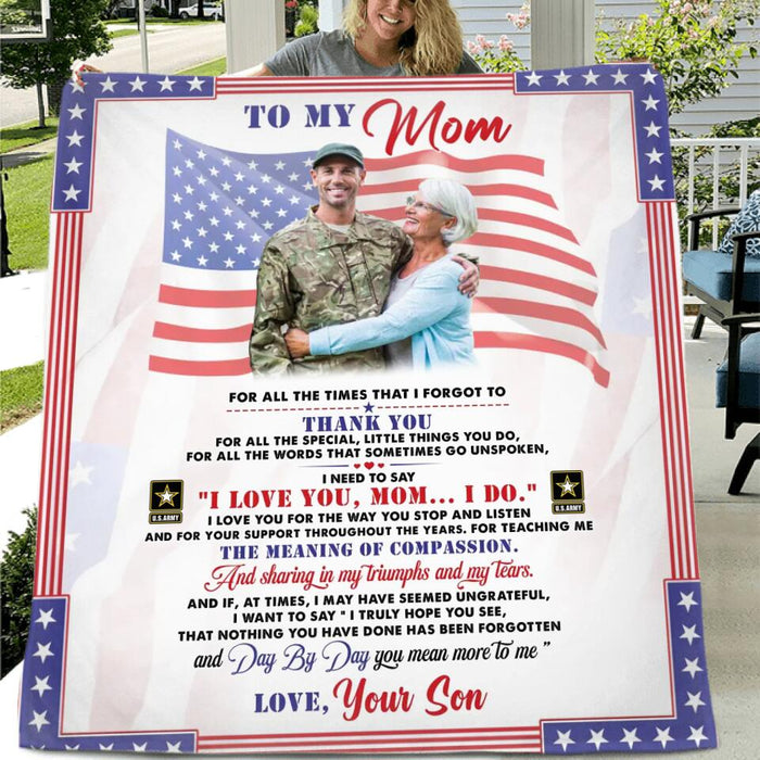 Personalized To My Veteran's Mom Fleece Throw Blanket/Quilt - Mother's Day Gift Idea For Mom - I Love You Mom