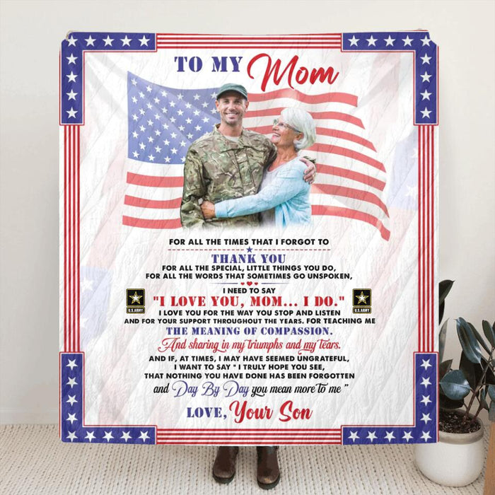 Personalized To My Veteran's Mom Fleece Throw Blanket/Quilt - Mother's Day Gift Idea For Mom - I Love You Mom
