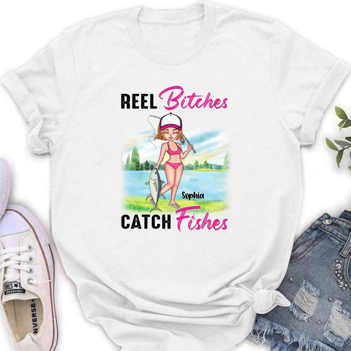 Personalized Fishing Girl Shirt/Hoodie/Long Sleeve/Sweatshirt - Gift Idea For Fishing Lovers - Reel Bitches Catch Fishes