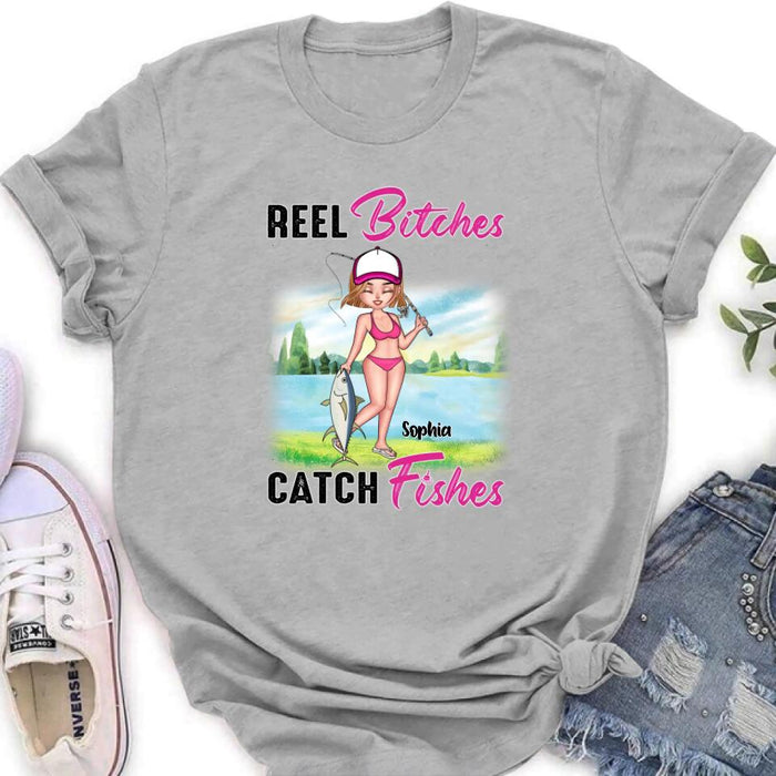 Personalized Fishing Girl Shirt/Hoodie/Long Sleeve/Sweatshirt - Gift Idea For Fishing Lovers - Reel Bitches Catch Fishes