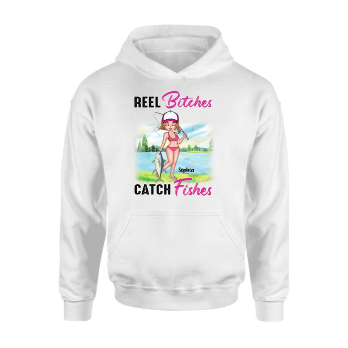 Personalized Fishing Girl Shirt/Hoodie/Long Sleeve/Sweatshirt - Gift Idea For Fishing Lovers - Reel Bitches Catch Fishes