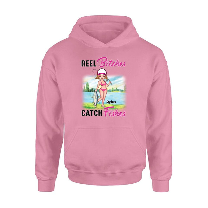 Personalized Fishing Girl Shirt/Hoodie/Long Sleeve/Sweatshirt - Gift Idea For Fishing Lovers - Reel Bitches Catch Fishes