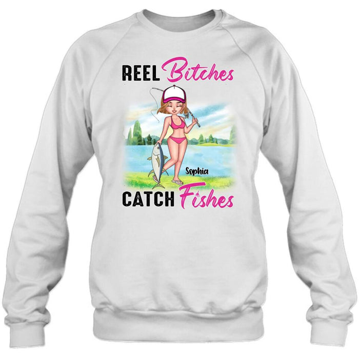 Personalized Fishing Girl Shirt/Hoodie/Long Sleeve/Sweatshirt - Gift Idea For Fishing Lovers - Reel Bitches Catch Fishes