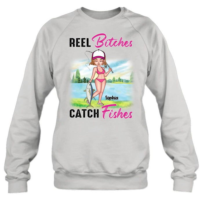 Personalized Fishing Girl Shirt/Hoodie/Long Sleeve/Sweatshirt - Gift Idea For Fishing Lovers - Reel Bitches Catch Fishes