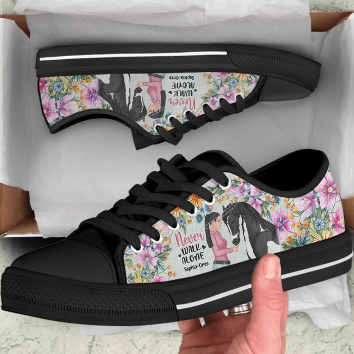 Personalized Horse Mom Low Top Sneakers - Gift Idea For Horse Lover with up to 3 Horses - Never Walk Alone