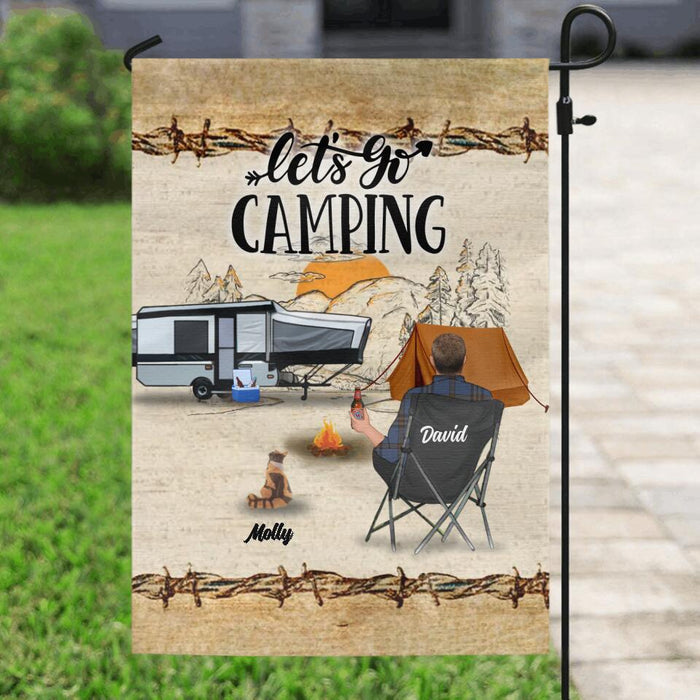 Personalized Camping Flag Sign - Gift Idea For Camping Lovers - Couple/Single Man/Woman With Up to 6 Pets - Let's Go Camping