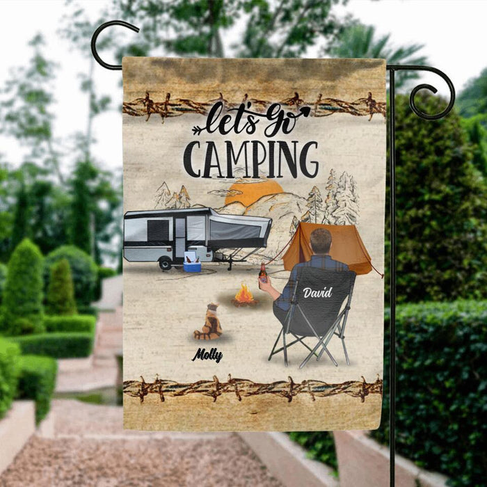 Personalized Camping Flag Sign - Gift Idea For Camping Lovers - Couple/Single Man/Woman With Up to 6 Pets - Let's Go Camping