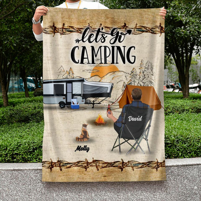 Personalized Camping Flag Sign - Gift Idea For Camping Lovers - Couple/Single Man/Woman With Up to 6 Pets - Let's Go Camping