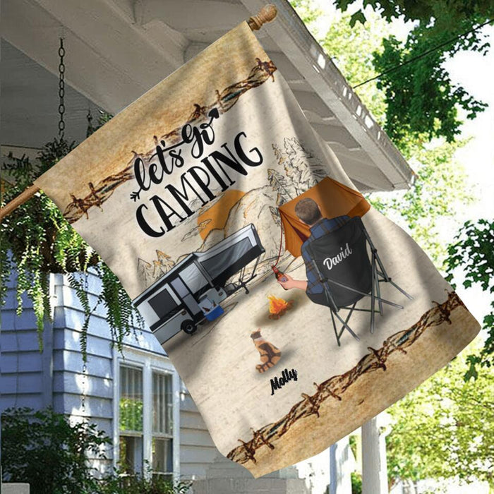 Personalized Camping Flag Sign - Gift Idea For Camping Lovers - Couple/Single Man/Woman With Up to 6 Pets - Let's Go Camping
