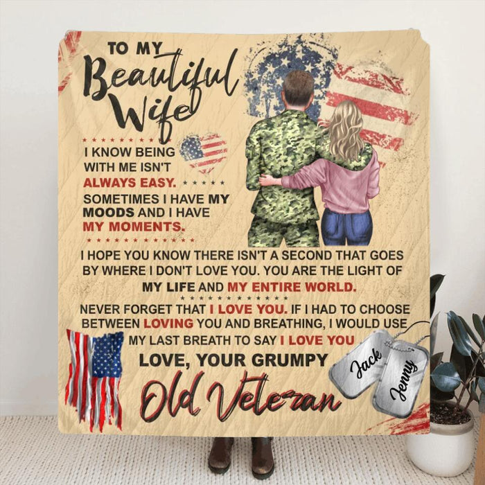 Personalized My Wife Fleece Throw Blanket/Quilt - Gift Idea For Veteran's Wife