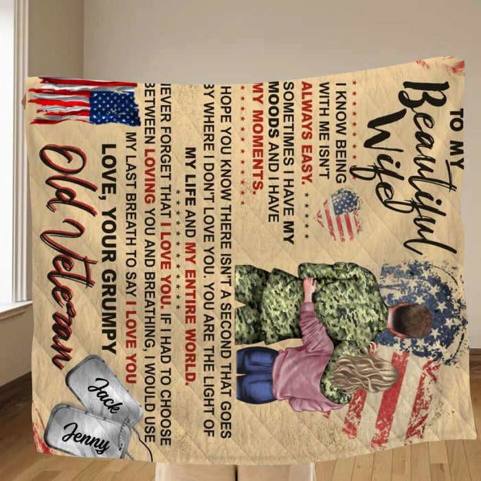 Personalized My Wife Fleece Throw Blanket/Quilt - Gift Idea For Veteran's Wife