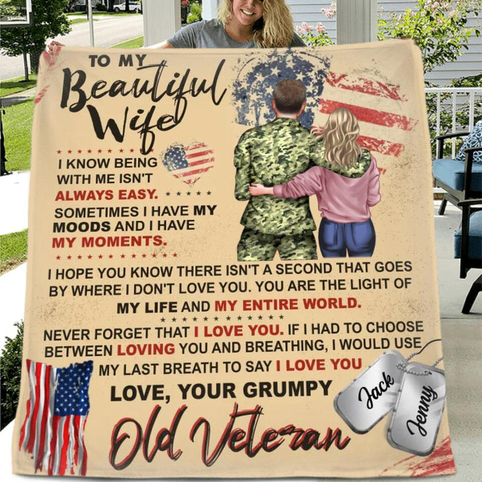 Personalized My Wife Fleece Throw Blanket/Quilt - Gift Idea For Veteran's Wife