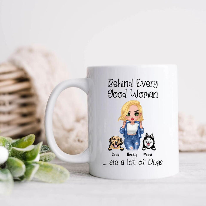 Personalized Pet Mom Coffee Mug - Up to 6 Pets - Gift Idea For Dog/Cat Lover - Behind Every Good Woman Are A Lot Of Dogs
