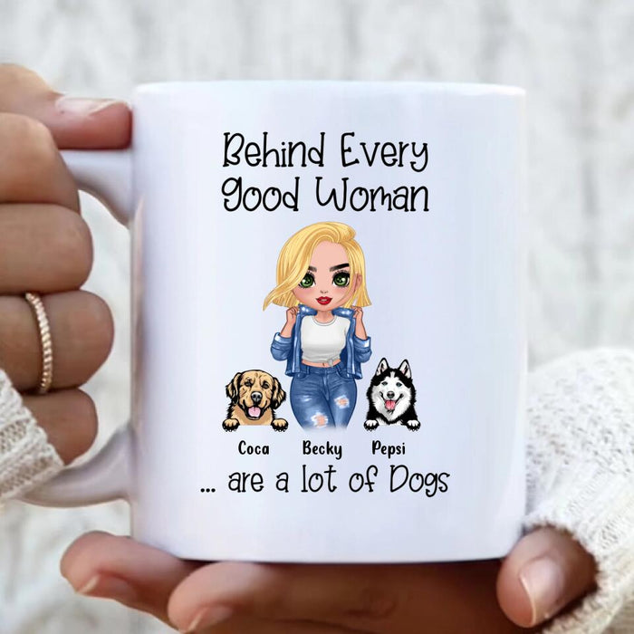 Personalized Pet Mom Coffee Mug - Up to 6 Pets - Gift Idea For Dog/Cat Lover - Behind Every Good Woman Are A Lot Of Dogs