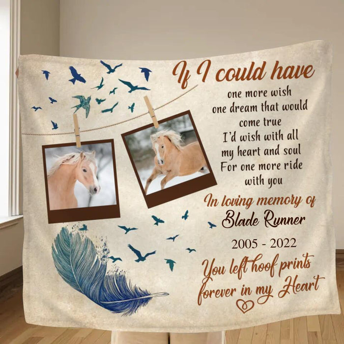 Personalized Memorial Horse Fleece Throw Blanket/Quilt - Upload 2 Photos - Memorial Gift Idea For Horse Lover - One More Ride With You