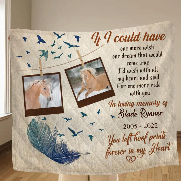 Personalized Memorial Horse Fleece Throw Blanket/Quilt - Upload 2 Photos - Memorial Gift Idea For Horse Lover - One More Ride With You