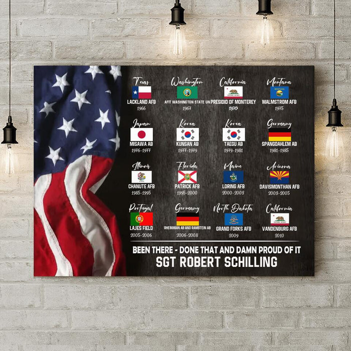 Personalized Veteran Canvas - Gift Idea For Veteran - Up to 16 Bases - Been There Done That And Damn Proud Of It