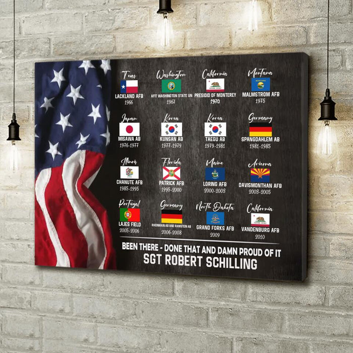 Personalized Veteran Canvas - Gift Idea For Veteran - Up to 16 Bases - Been There Done That And Damn Proud Of It
