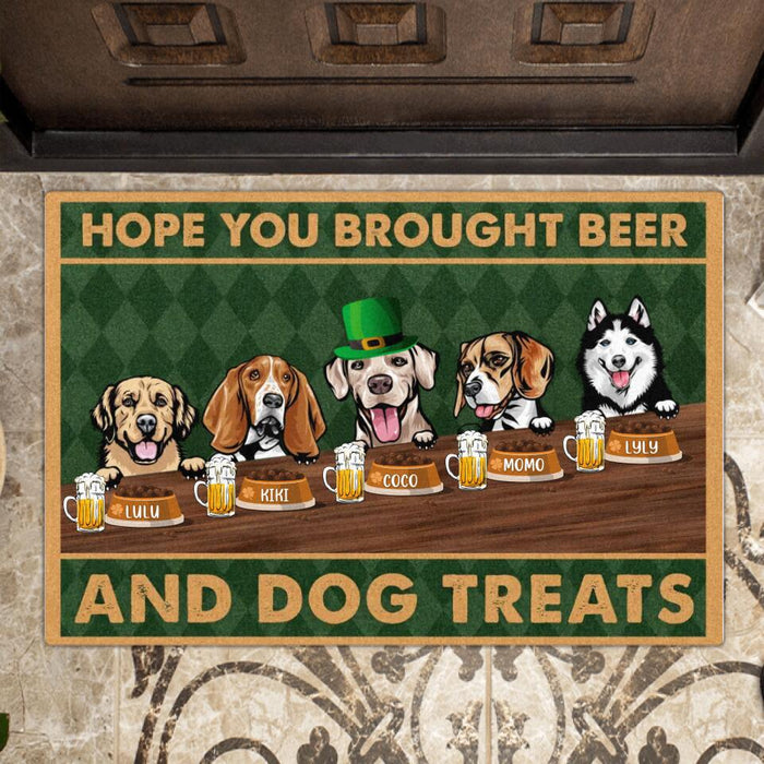 Personalized St Patrick's Day Dog Doormat - Up to 5 Dogs - Gift Idea For St Patrick's Day/Dog Lover - Hope You Brought Beer And Dog Treats