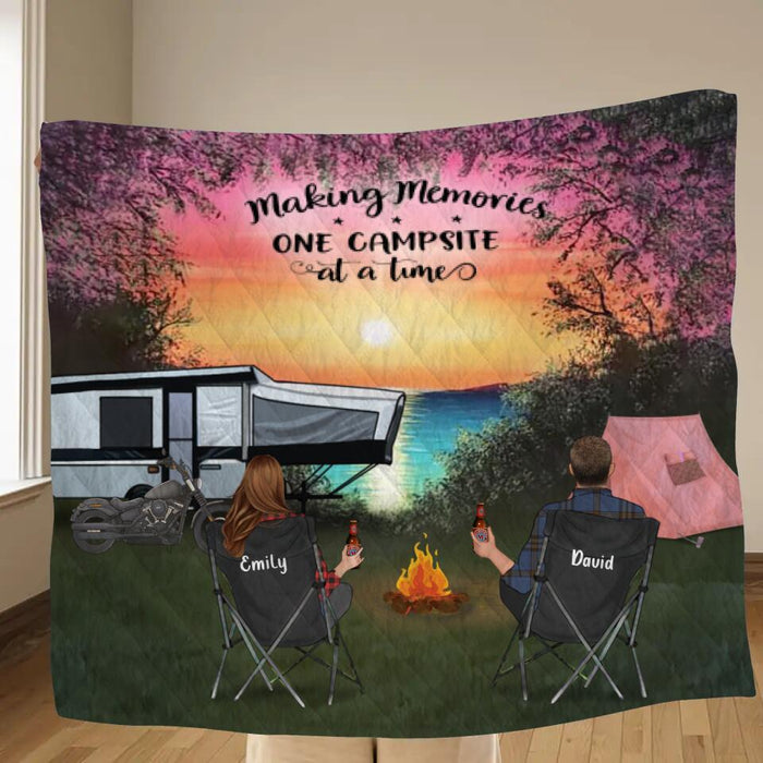 Personalized Night Camping Fleece Throw Blanket/Quilt - Gift for Camping Lovers - Camping Family with Kids and Pets