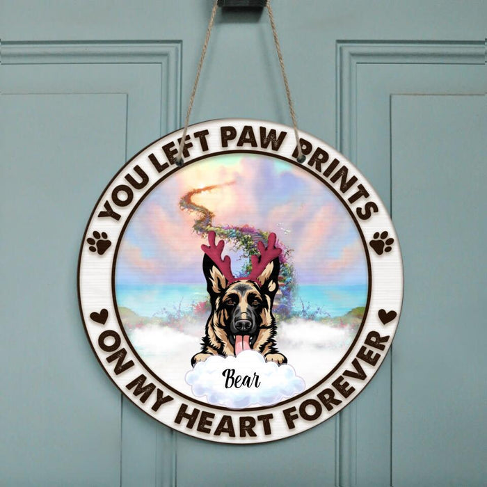 Personalized Pets In Heaven Circle Door Sign - Up to 3 Pets - Best Gift For Cat Lover/Dog Lover - You Left Paw Prints On My Heart Forever
